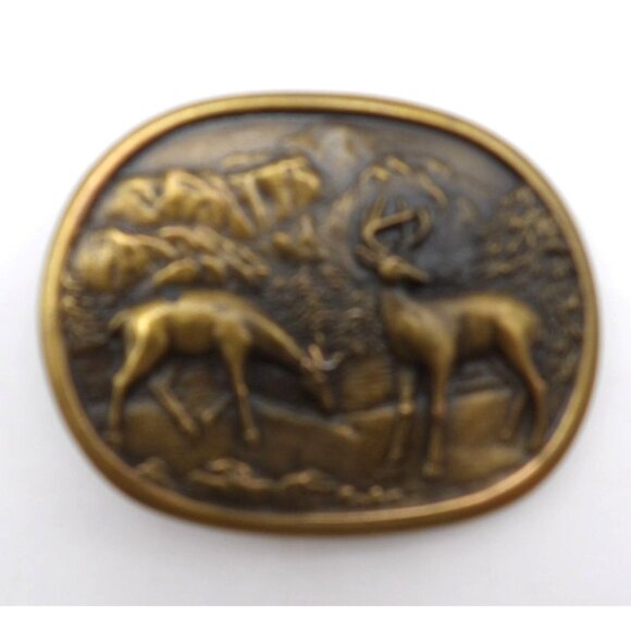 Belt Buckle Deer Indiana Metal Craft Co Inc Oval Brass Buckle Hunting - Picture 1 of 2